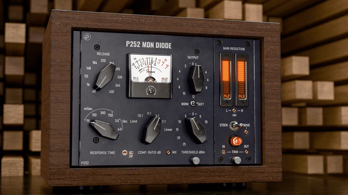 Pulsar Modular P252 MDN Diode germanium compressor plugin interface with Simpson VU and vintage knobs
