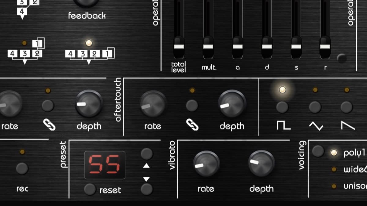 Twisted Electrons vMEGAfm plugin interface showing its four-operator FM synthesis controls